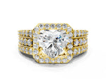 Heart Cut Diamond Halo Engagement Ring in Yellow gold with Triple-Row Round Band_18