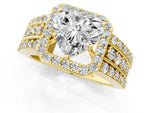 Heart Cut Diamond Halo Engagement Ring in Yellow gold with Triple-Row Round Band_19