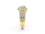 Heart Cut Diamond Halo Engagement Ring in Yellow gold with Triple-Row Round Band_20