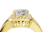 Heart Cut Diamond Halo Engagement Ring in Yellow gold with Triple-Row Round Band_22