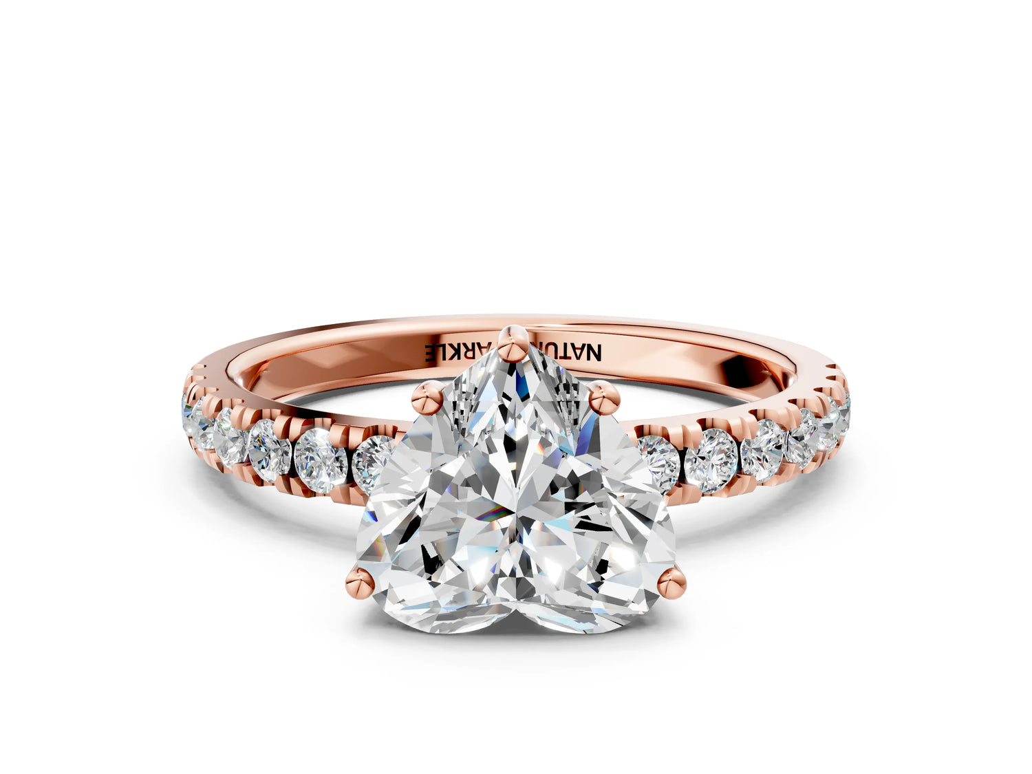 Heart Cut Diamond Hidden Halo Engagement Ring in Rose gold with Round Pavé Band_12