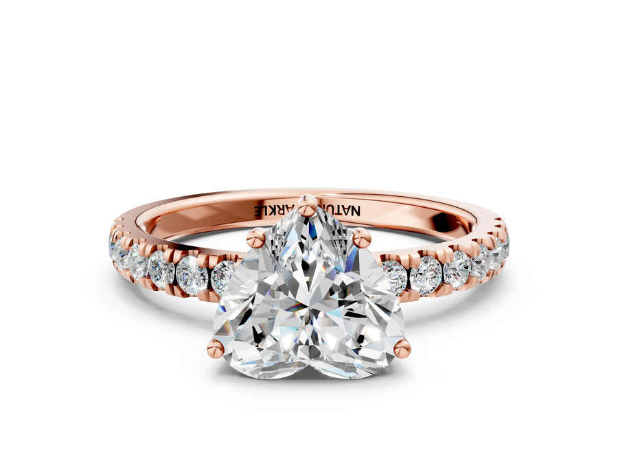 Heart Cut Diamond Hidden Halo Engagement Ring in Rose gold with Round Pavé Band