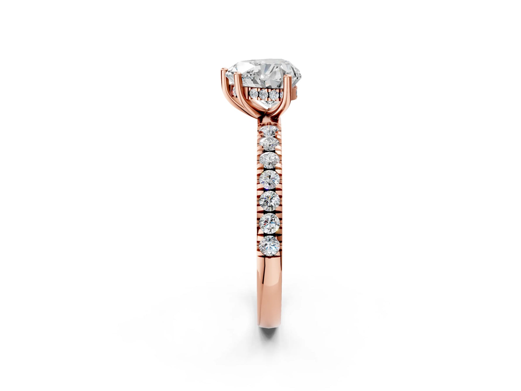 Heart Cut Diamond Hidden Halo Engagement Ring in Rose gold with Round Pavé Band_14