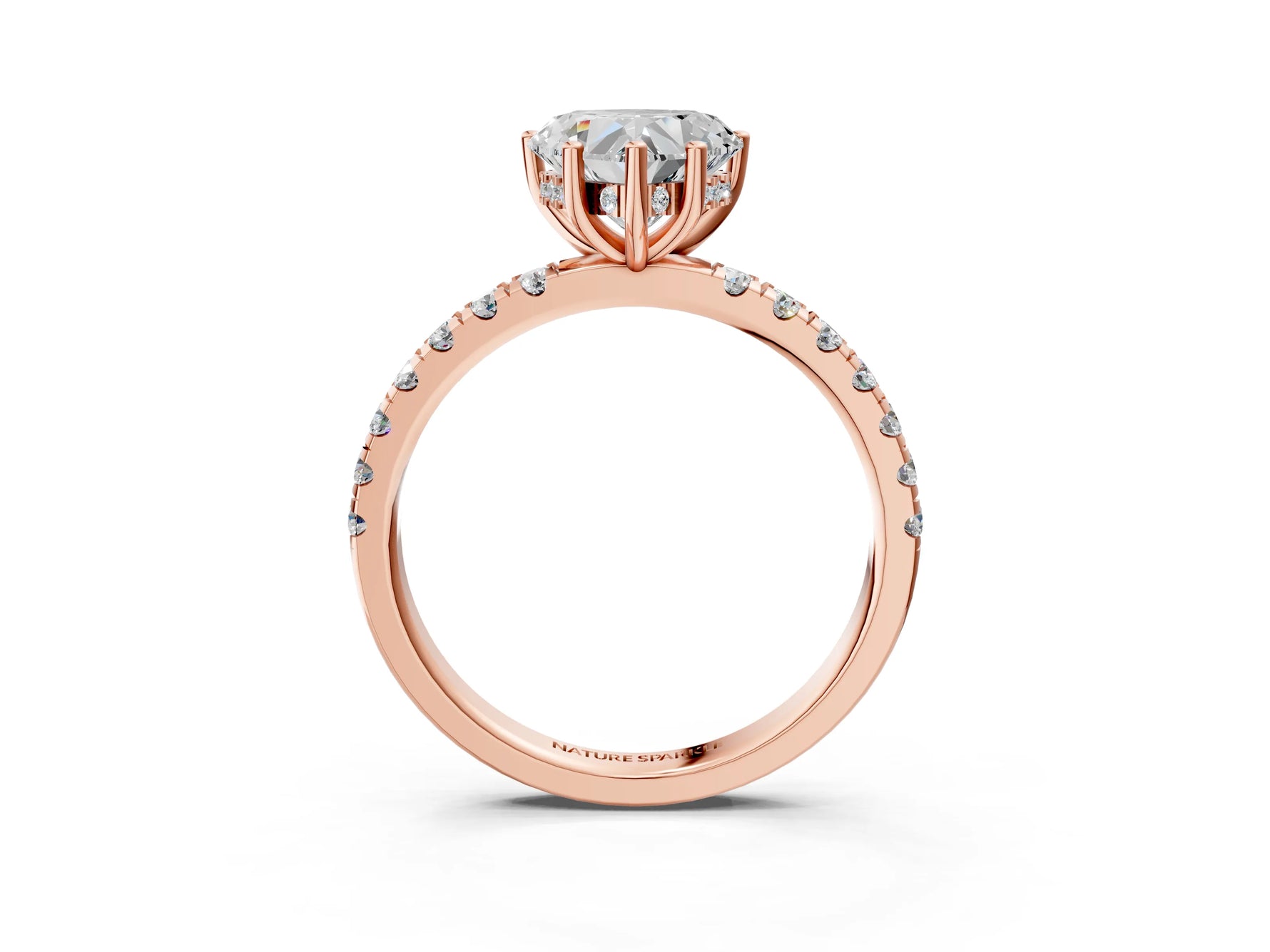 Heart Cut Diamond Hidden Halo Engagement Ring in Rose gold with Round Pavé Band_15