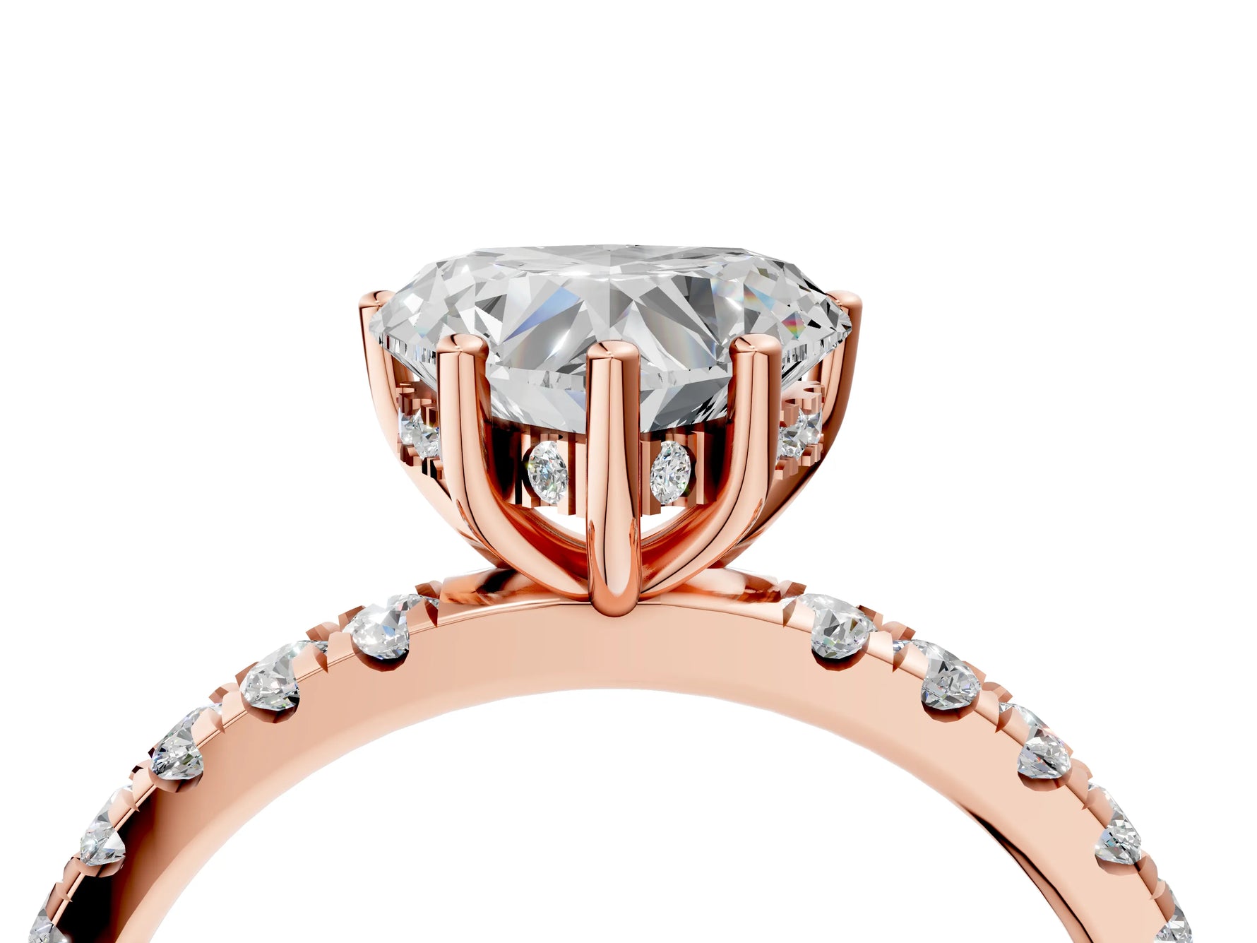 Heart Cut Diamond Hidden Halo Engagement Ring in Rose gold with Round Pavé Band_16