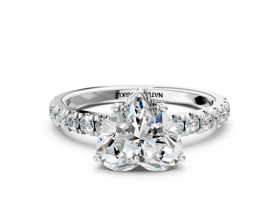 Heart Cut Diamond Hidden Halo Engagement Ring in Silver with Round Pavé Band