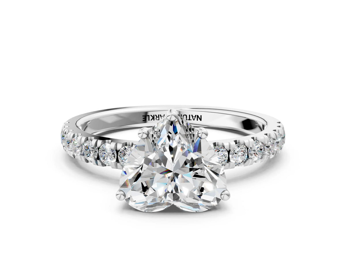 Heart Cut Diamond Hidden Halo Engagement Ring in White gold with Round Pavé Band_12