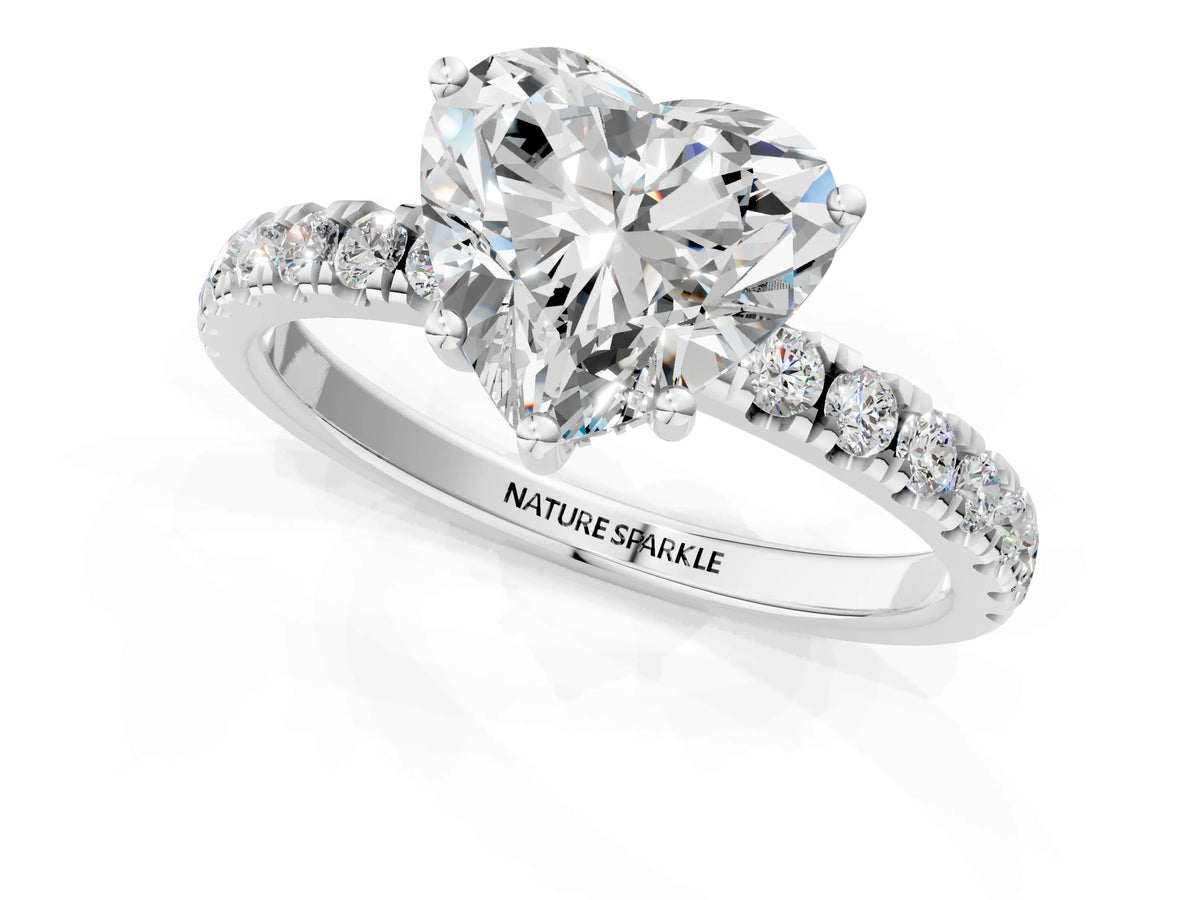 Heart Cut Diamond Hidden Halo Engagement Ring in White gold with Round Pavé Band_13
