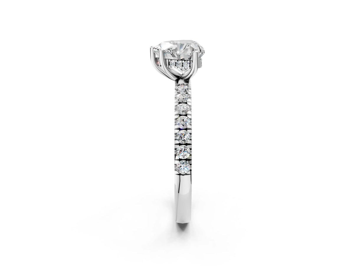 Heart Cut Diamond Hidden Halo Engagement Ring in White gold with Round Pavé Band_14