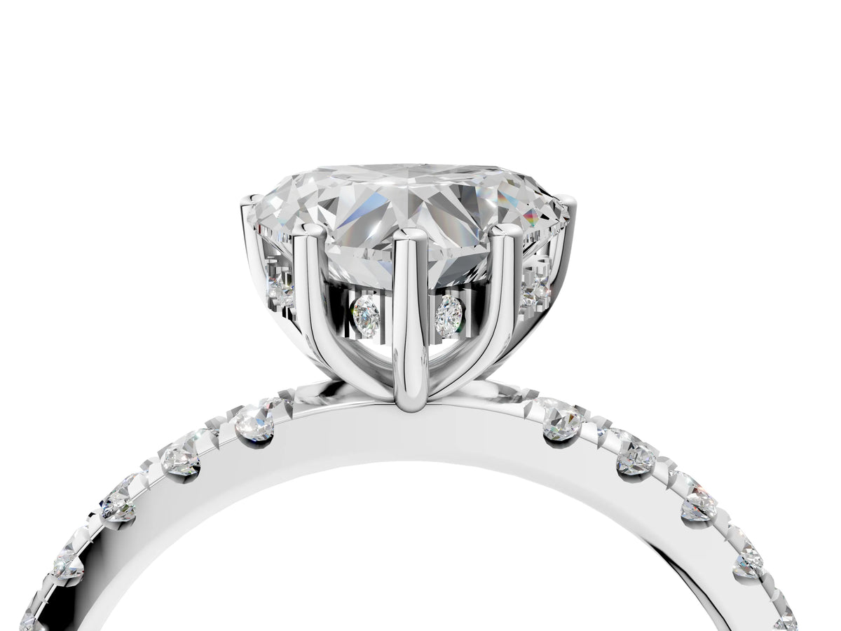Heart Cut Diamond Hidden Halo Engagement Ring in White gold with Round Pavé Band_16