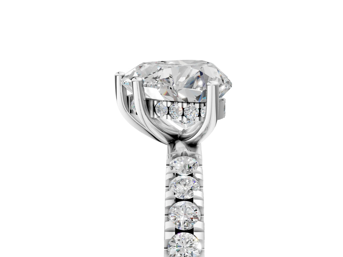 Heart Cut Diamond Hidden Halo Engagement Ring in White gold with Round Pavé Band_17
