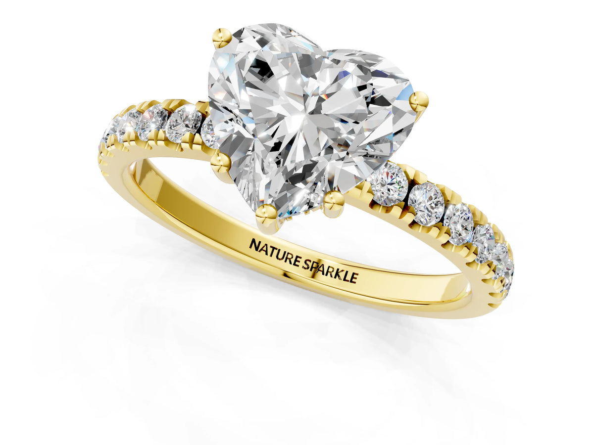 Heart Cut Diamond Hidden Halo Engagement Ring in Yellow gold with Round Pavé Band_13