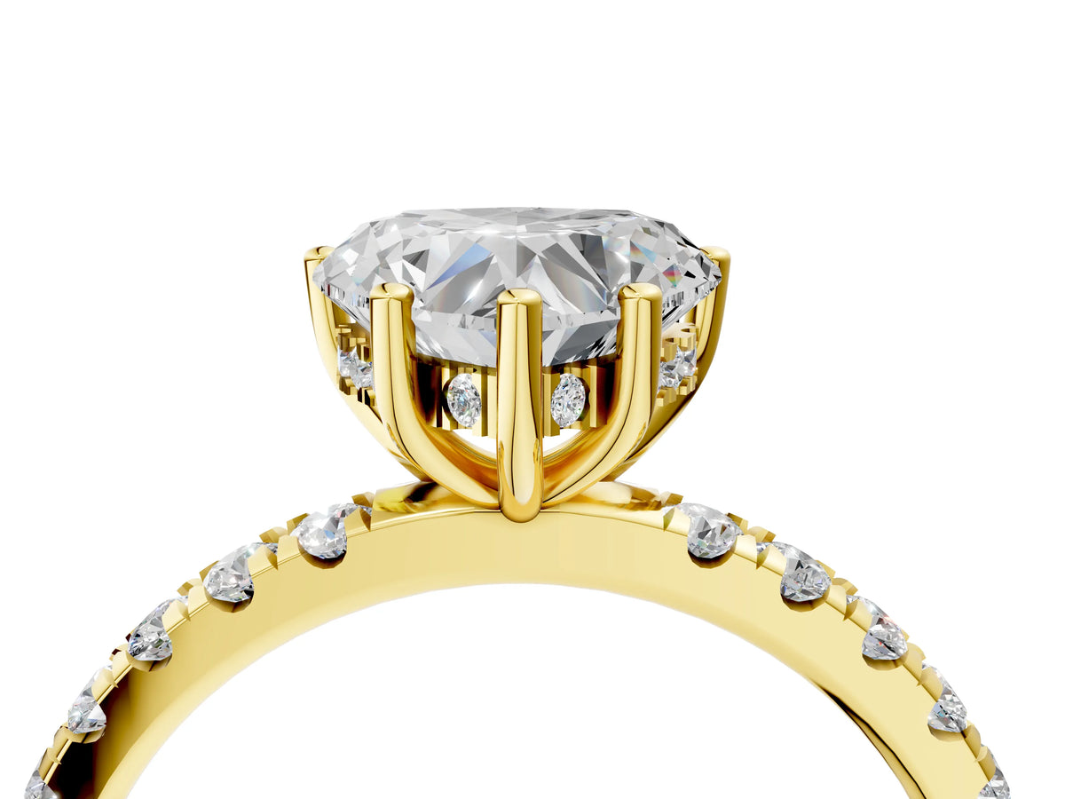 Heart Cut Diamond Hidden Halo Engagement Ring in Yellow gold with Round Pavé Band_16