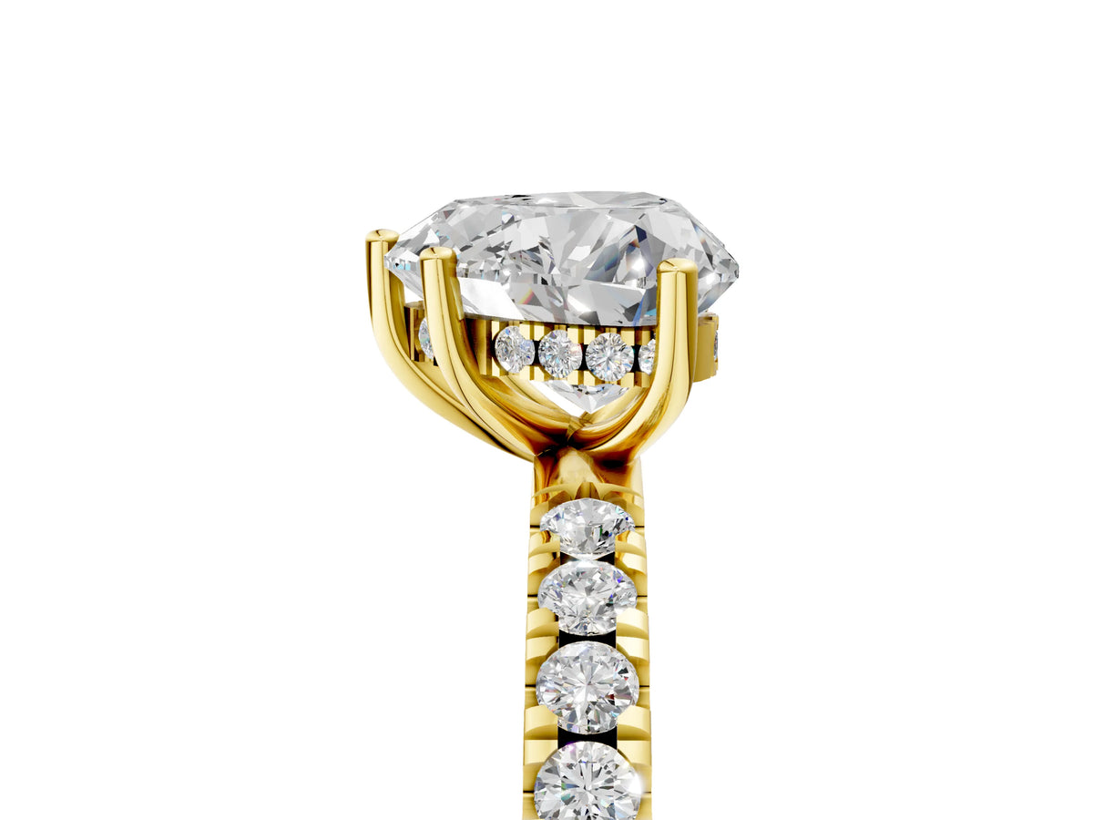 Heart Cut Diamond Hidden Halo Engagement Ring in Yellow gold with Round Pavé Band_17