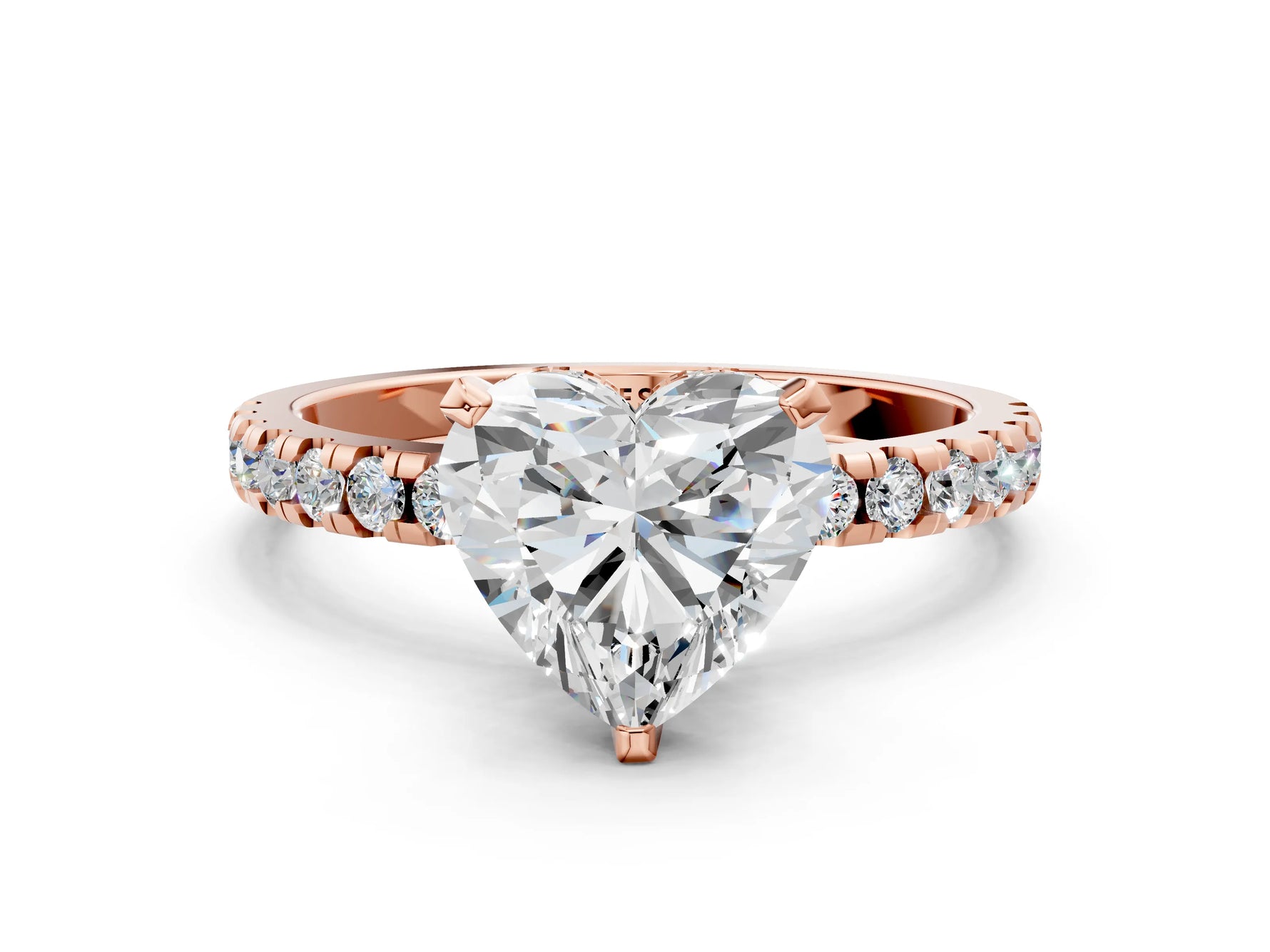 Heart Cut Diamond Hidden Halo Solitaire Ring in Rose gold with Round Pavé Band and Prong Setting_24