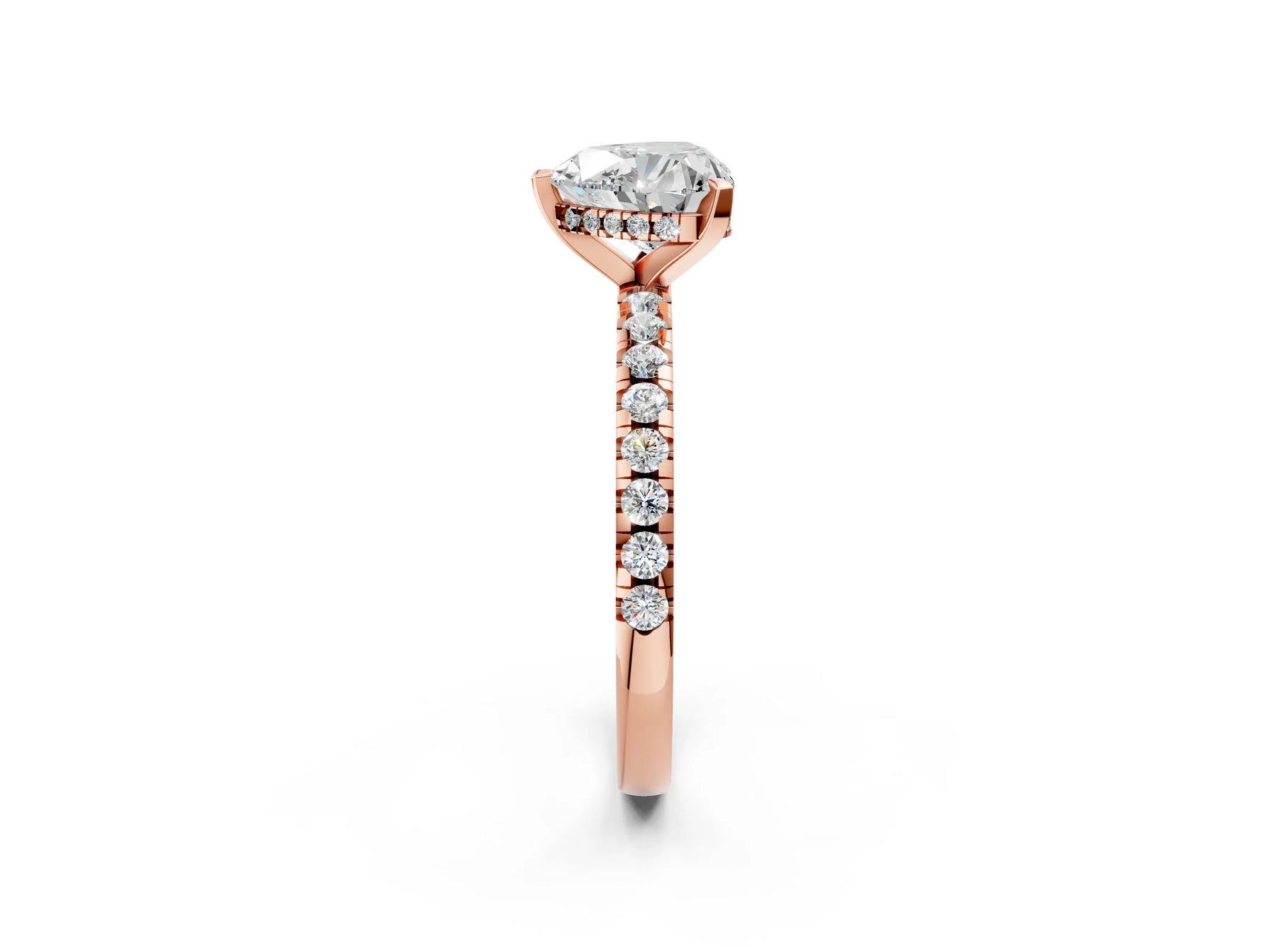 Heart Cut Diamond Hidden Halo Solitaire Ring in Rose gold with Round Pavé Band and Prong Setting_26