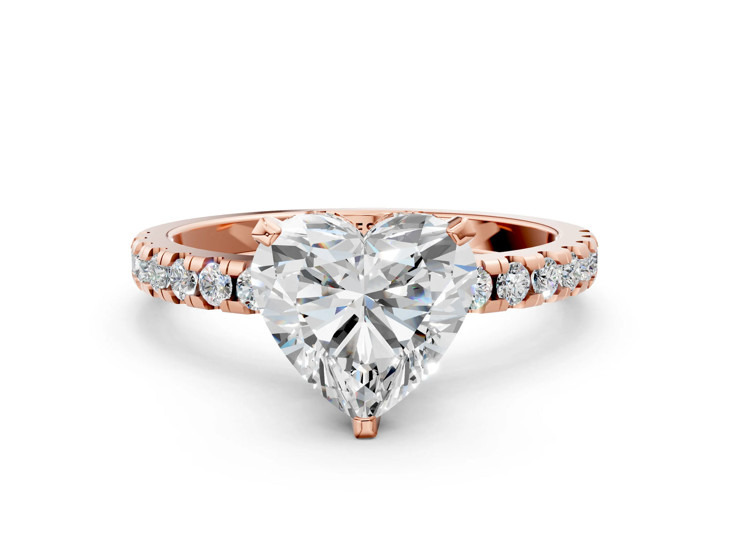 Heart Cut Diamond Hidden Halo Solitaire Ring in Rose gold with Round Pavé Band and Prong Setting_36