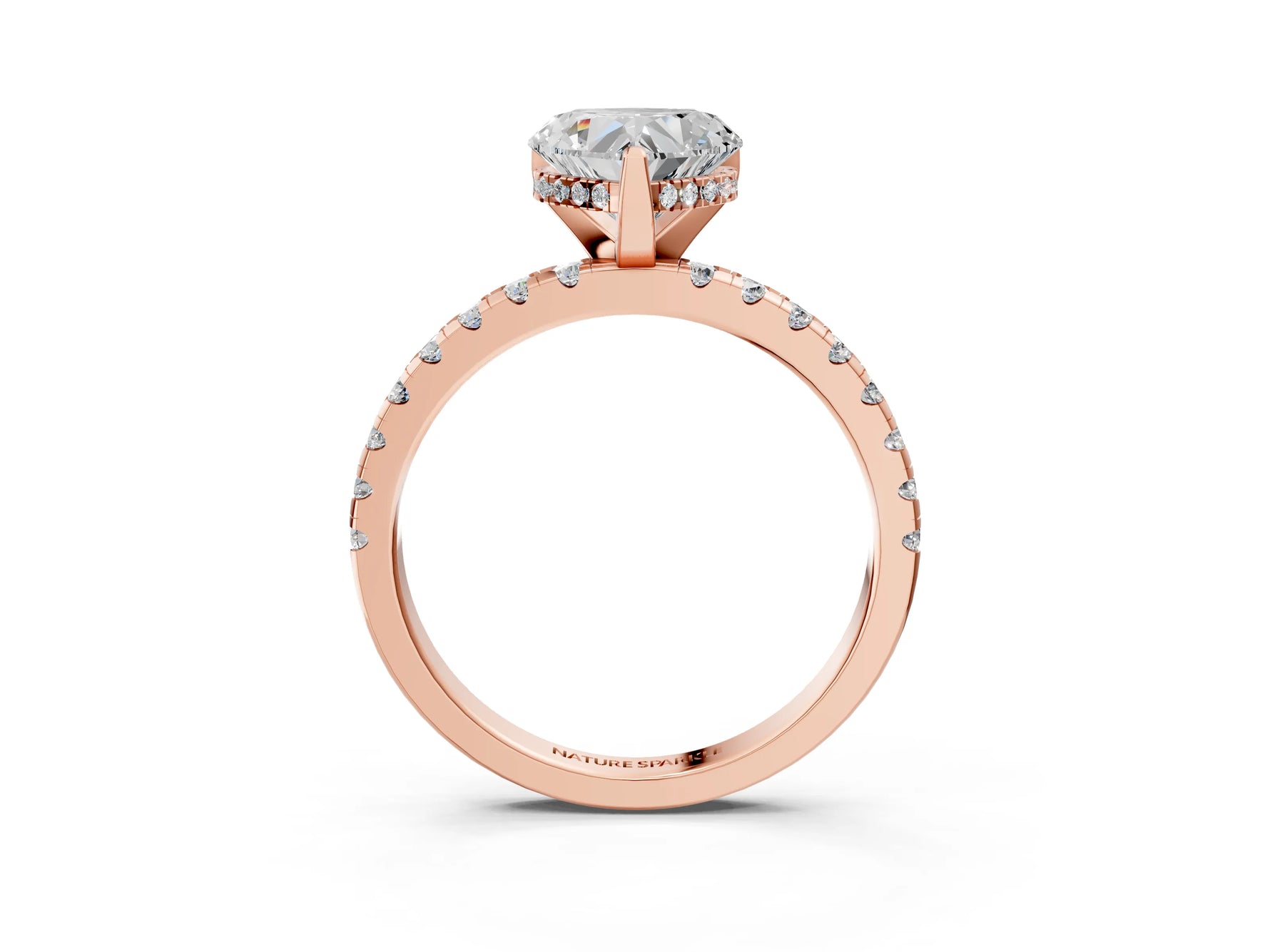 Heart Cut Diamond Hidden Halo Solitaire Ring in Rose gold with Round Pavé Band and Prong Setting_39