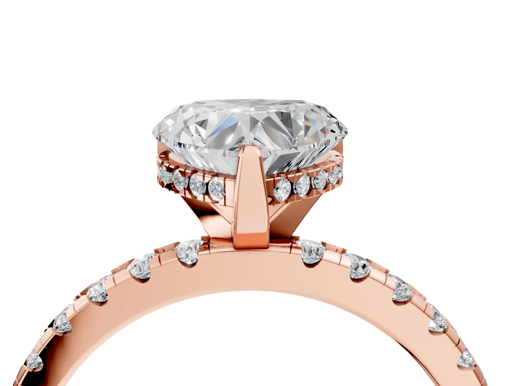 Heart Cut Diamond Hidden Halo Solitaire Ring in Rose gold with Round Pavé Band and Prong Setting_40