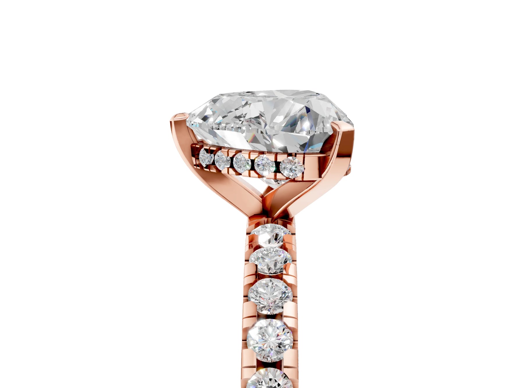 Heart Cut Diamond Hidden Halo Solitaire Ring in Rose gold with Round Pavé Band and Prong Setting_41