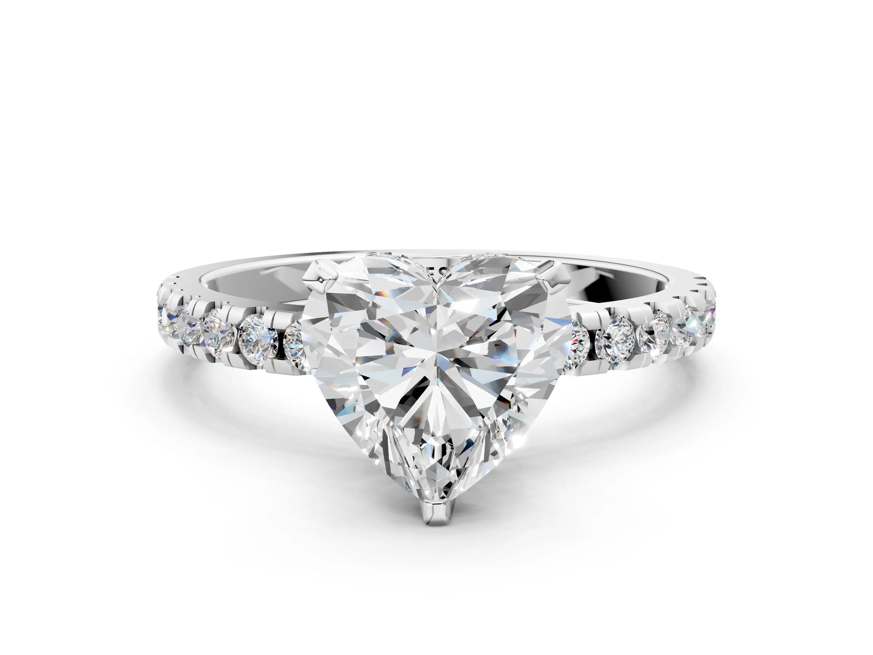 Heart Cut Diamond Hidden Halo Solitaire Ring in White gold with Round Pavé Band and Prong Setting_24