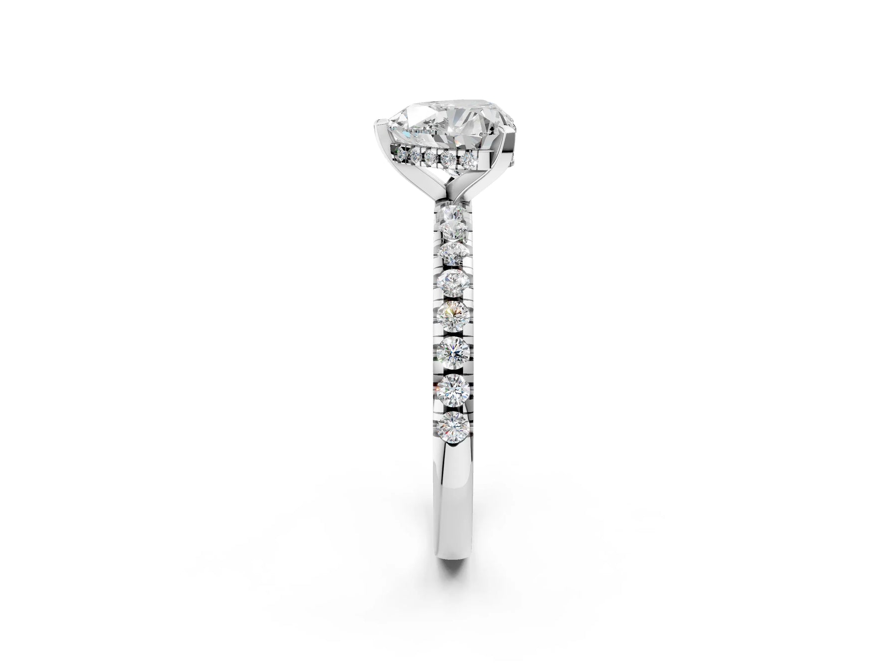 Heart Cut Diamond Hidden Halo Solitaire Ring in White gold with Round Pavé Band and Prong Setting_26