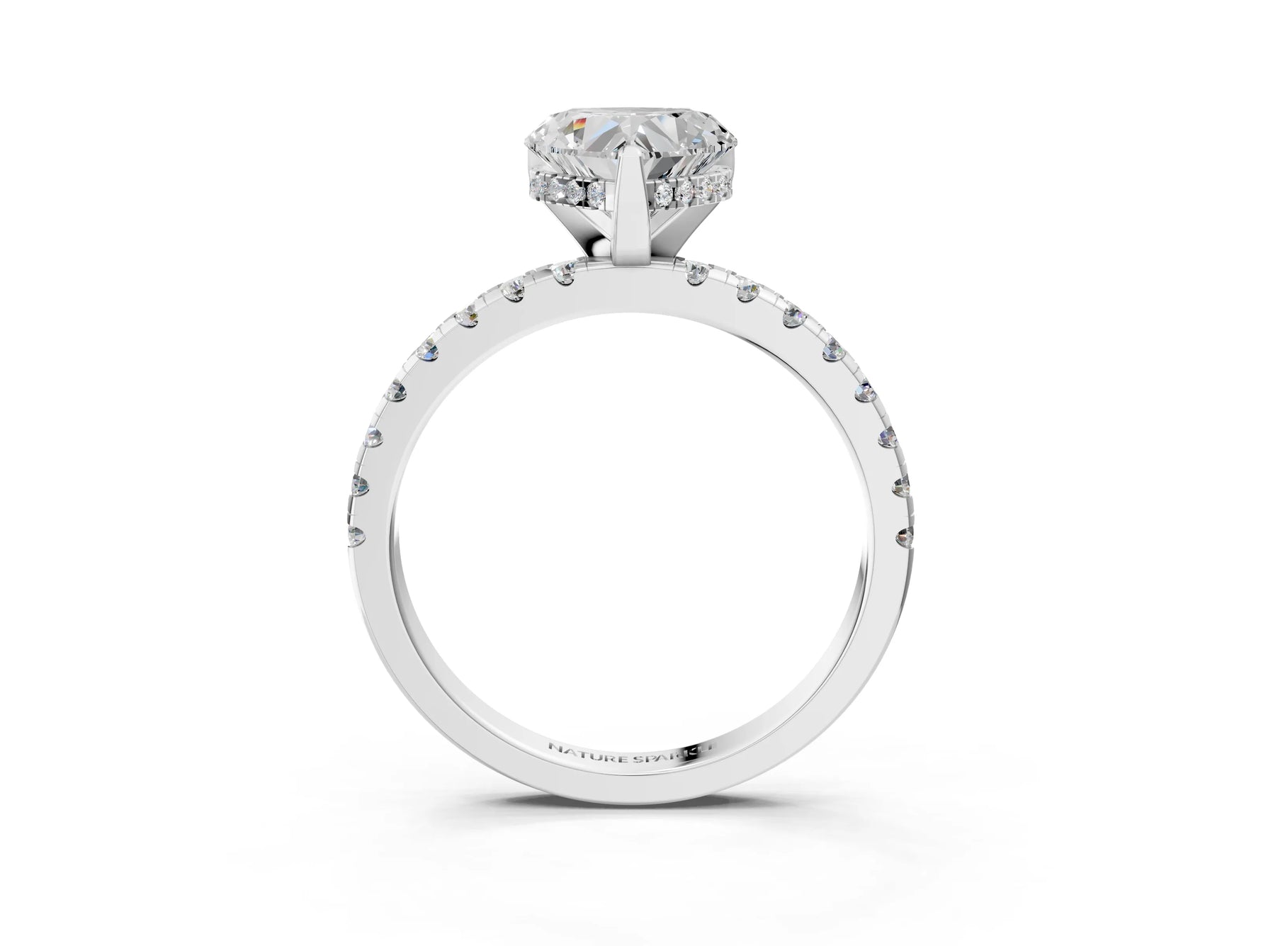 Heart Cut Diamond Hidden Halo Solitaire Ring in White gold with Round Pavé Band and Prong Setting_27