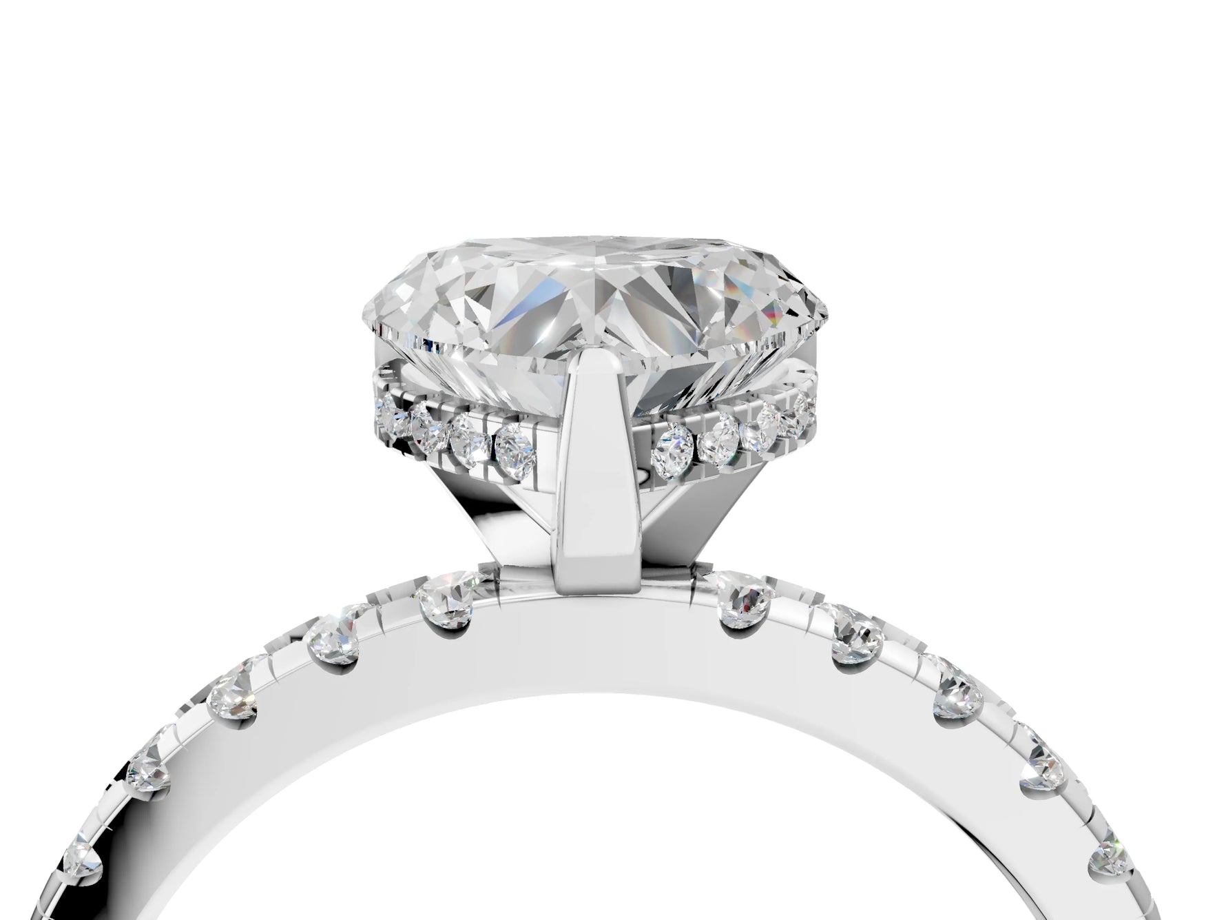 Heart Cut Diamond Hidden Halo Solitaire Ring in White gold with Round Pavé Band and Prong Setting_28