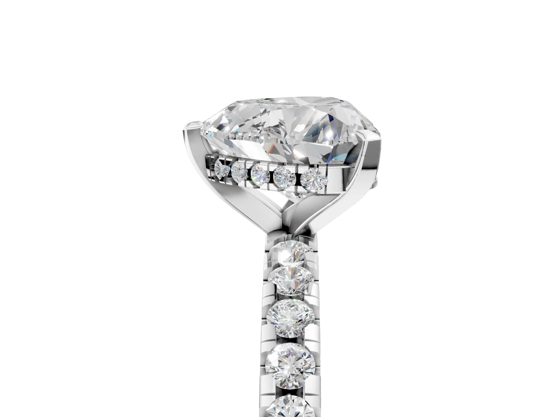 Heart Cut Diamond Hidden Halo Solitaire Ring in White gold with Round Pavé Band and Prong Setting_29