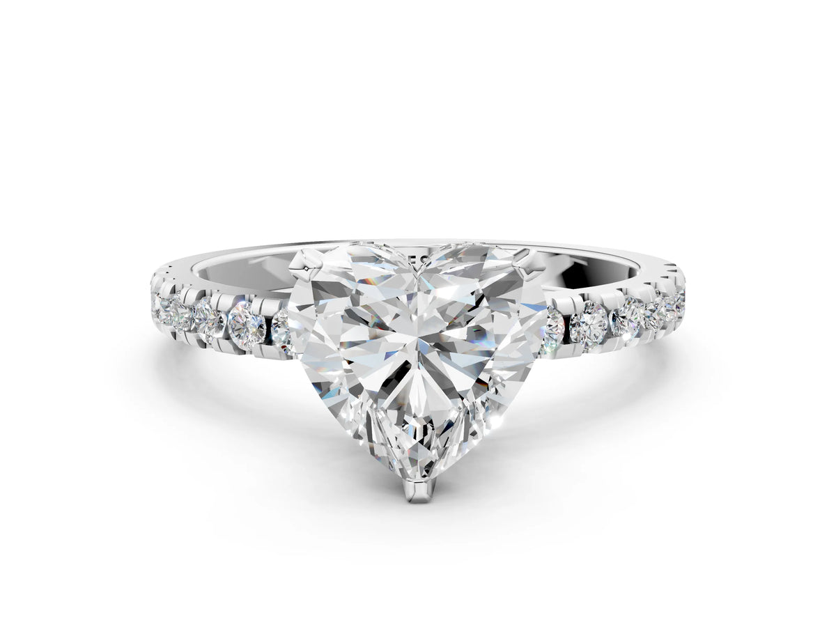 Heart Cut Diamond Hidden Halo Solitaire Ring in White gold with Round Pavé Band and Prong Setting_36