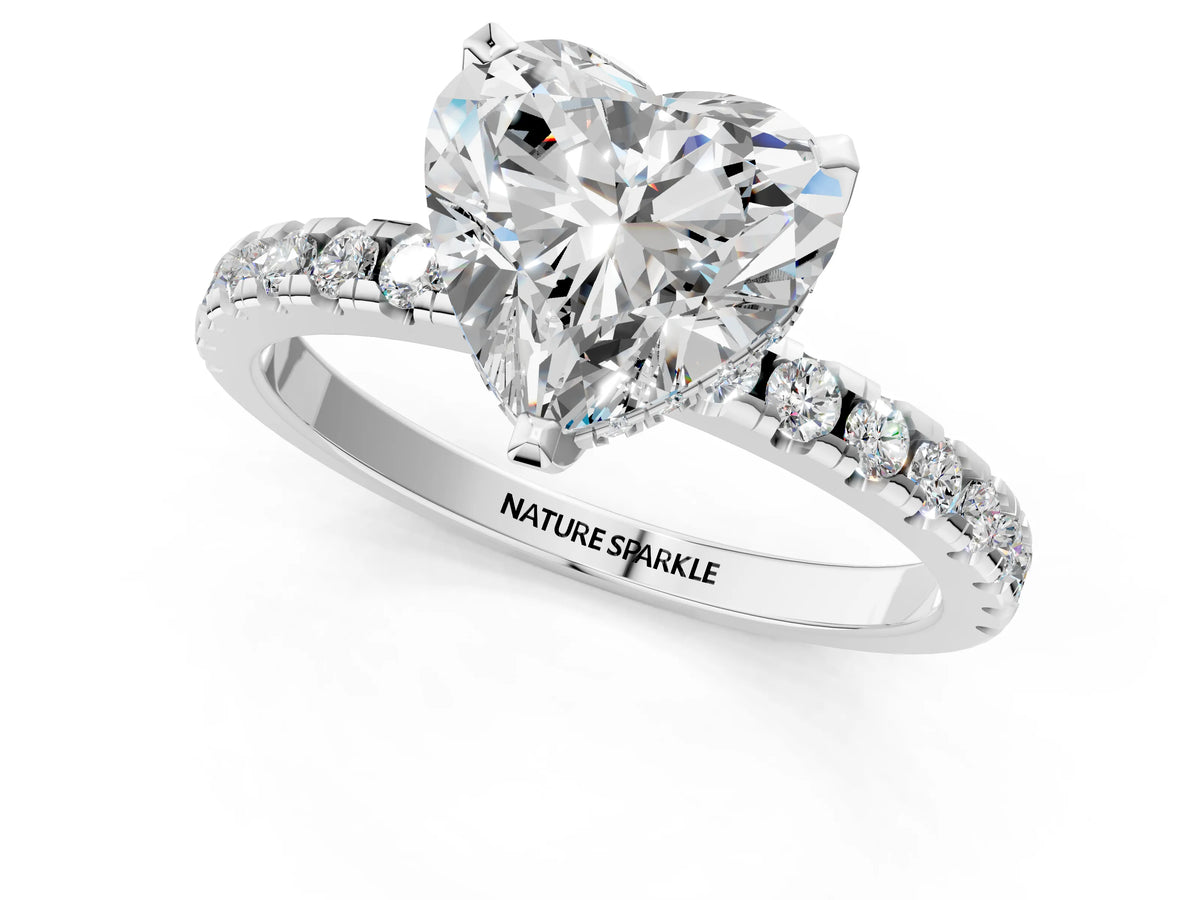 Heart Cut Diamond Hidden Halo Solitaire Ring in White gold with Round Pavé Band and Prong Setting_37