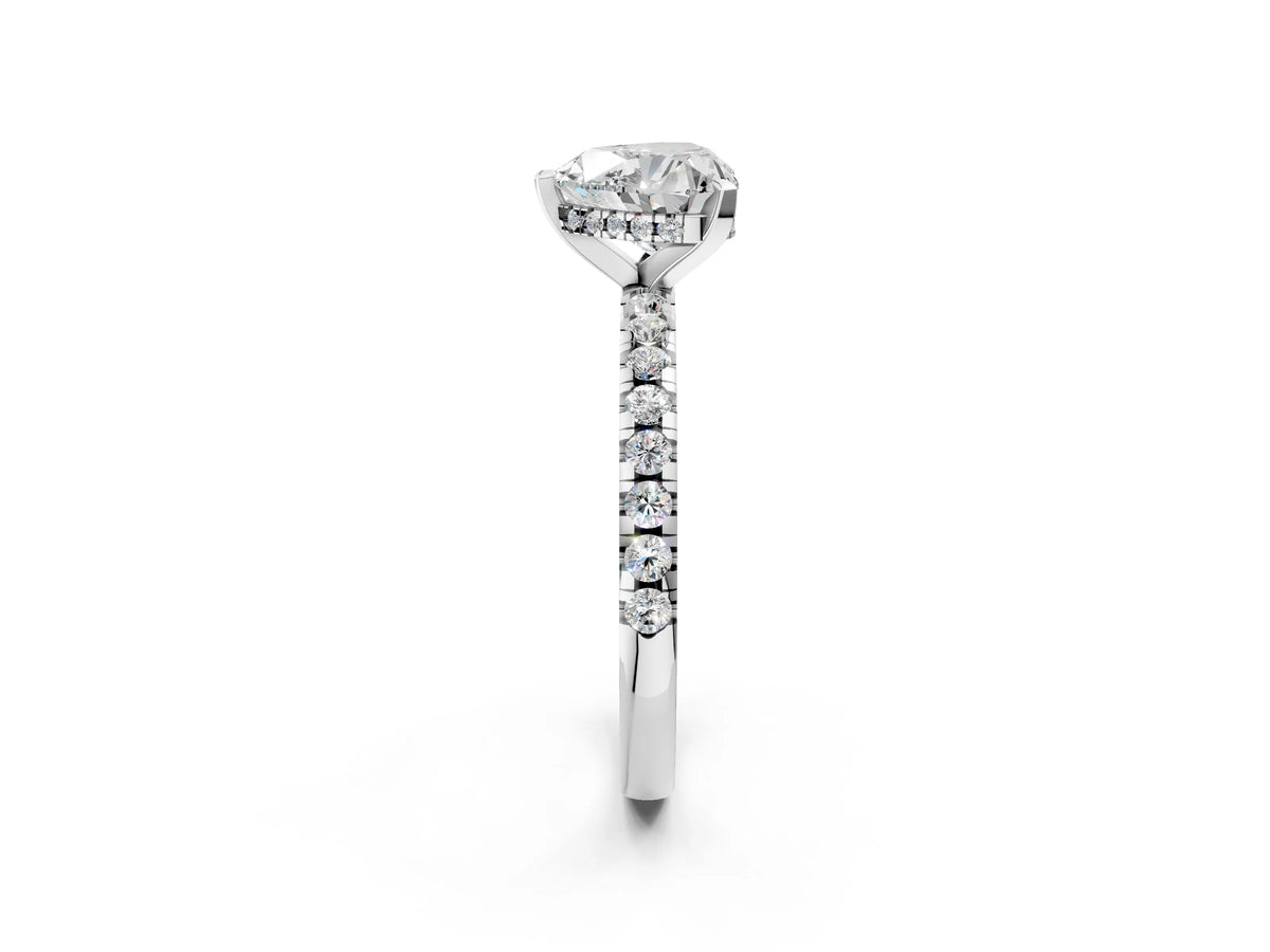 Heart Cut Diamond Hidden Halo Solitaire Ring in White gold with Round Pavé Band and Prong Setting_38