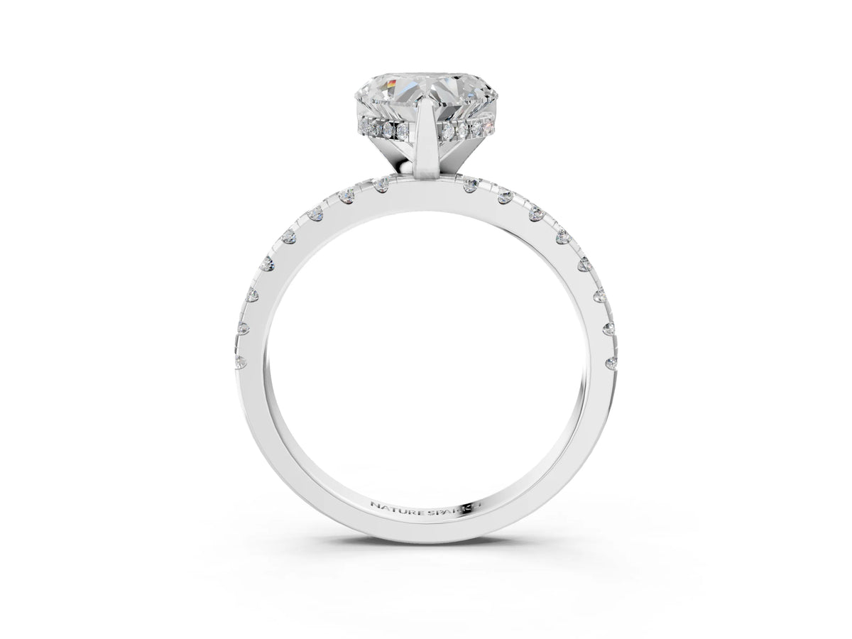 Heart Cut Diamond Hidden Halo Solitaire Ring in White gold with Round Pavé Band and Prong Setting_39