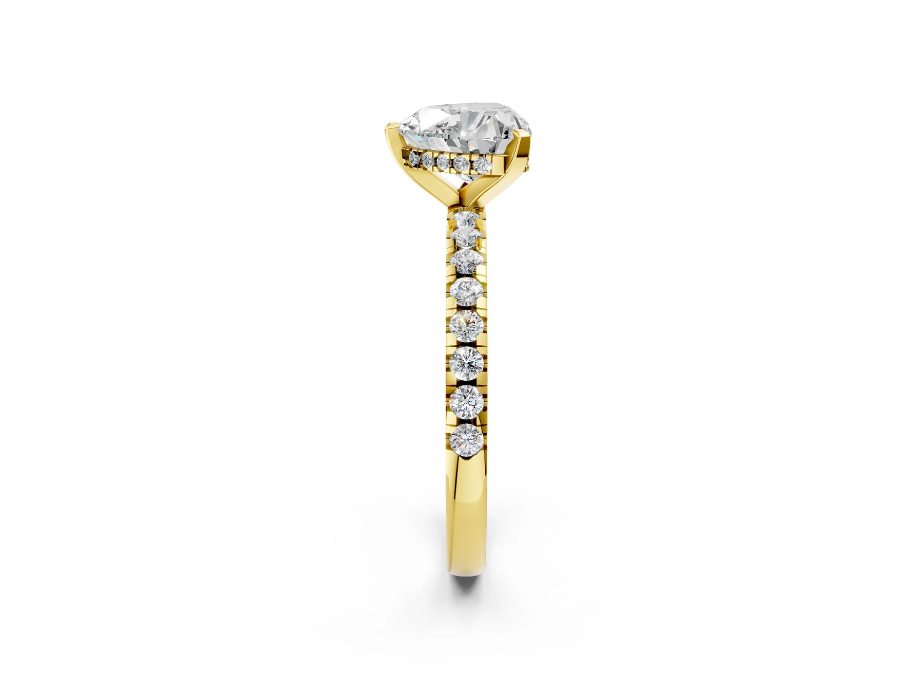 Heart Cut Diamond Hidden Halo Solitaire Ring in Yellow gold with Round Pavé Band and Prong Setting_38