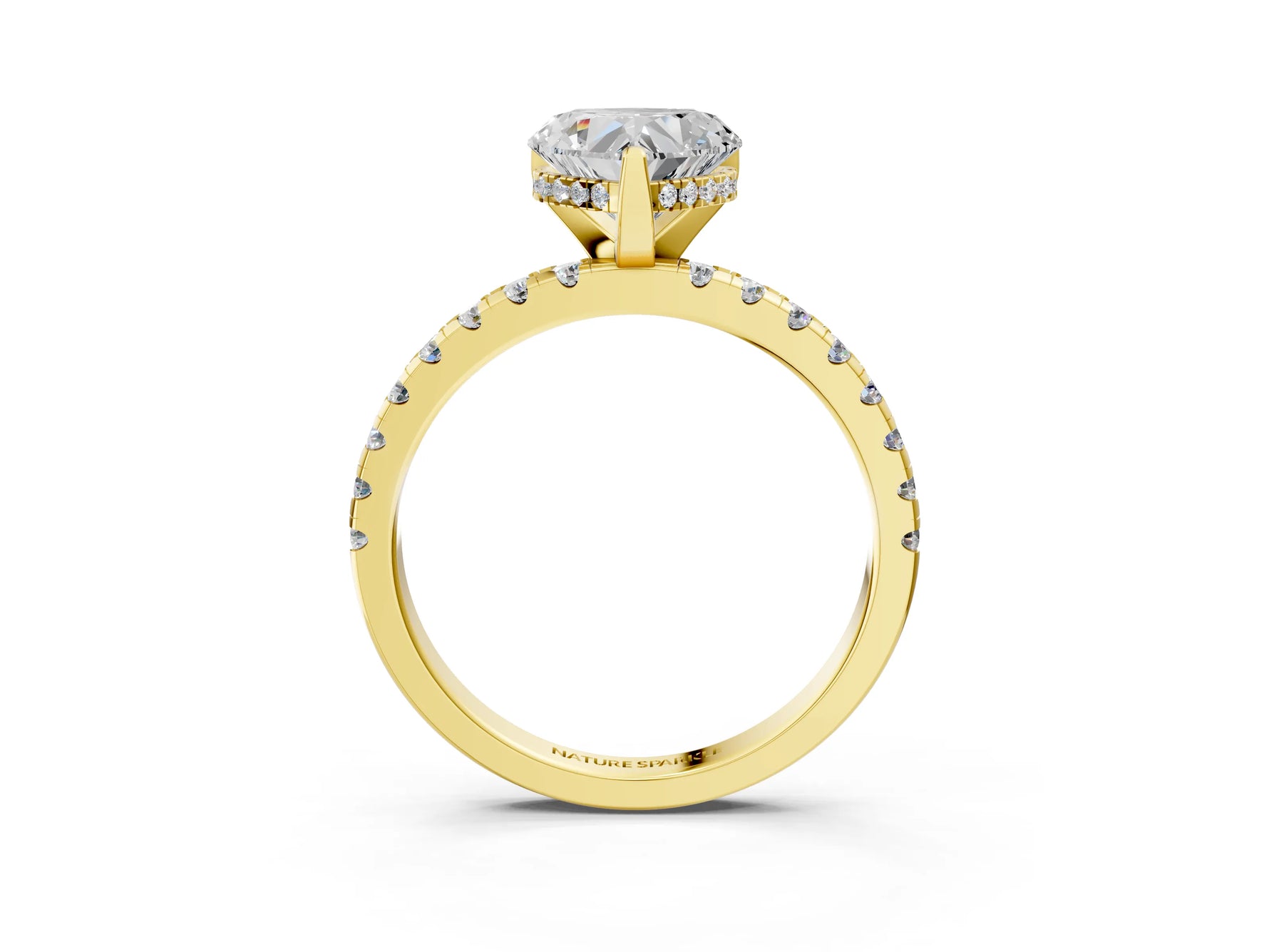 Heart Cut Diamond Hidden Halo Solitaire Ring in Yellow gold with Round Pavé Band and Prong Setting_39
