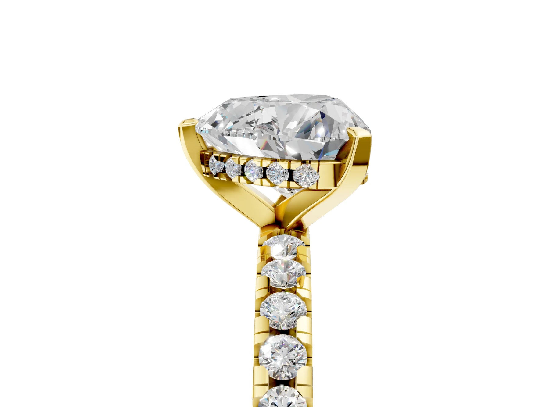 Heart Cut Diamond Hidden Halo Solitaire Ring in Yellow gold with Round Pavé Band and Prong Setting_41