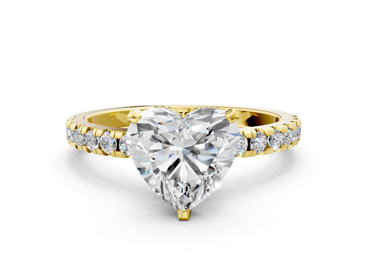Heart Cut Diamond Hidden Halo Solitaire Ring in Yellow gold with Round Pavé Band and Prong Setting_48