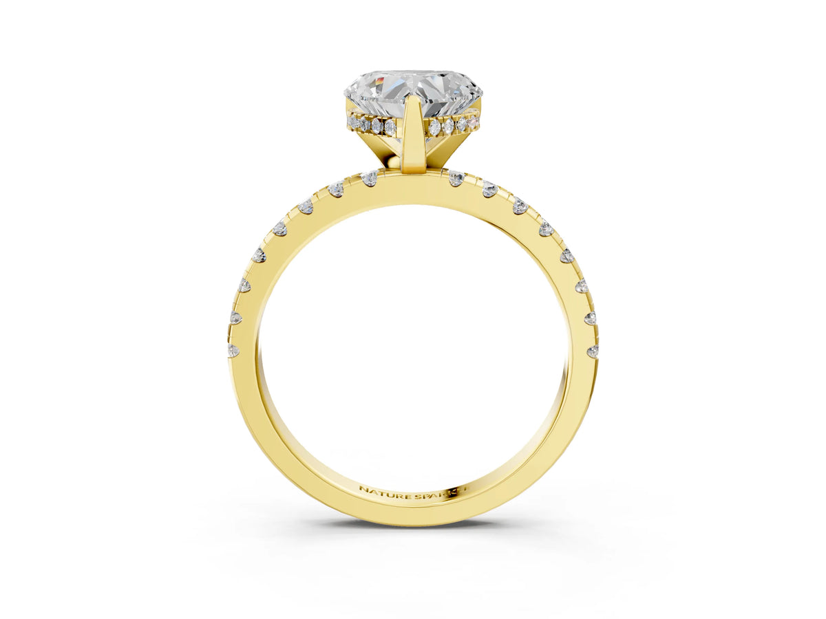 Heart Cut Diamond Hidden Halo Solitaire Ring in Yellow gold with Round Pavé Band and Prong Setting_51