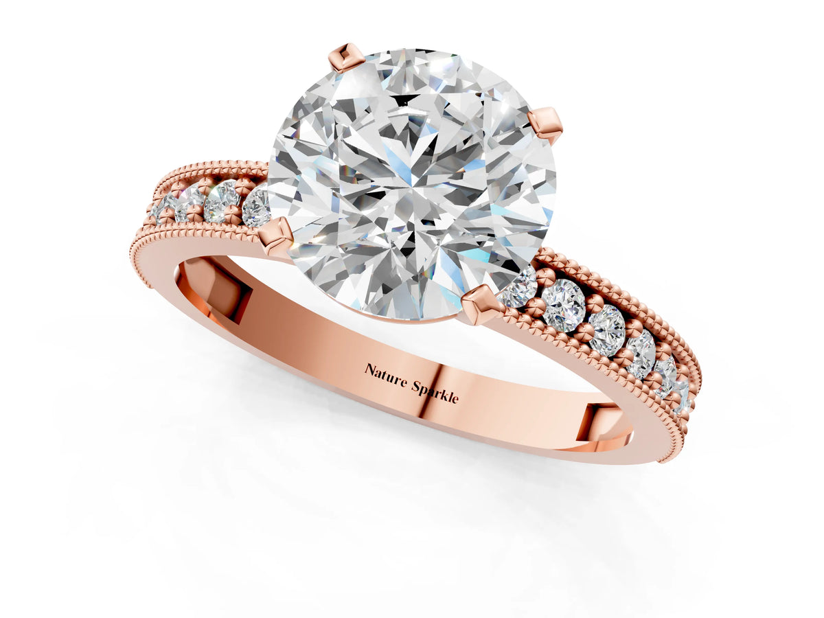 Heart Cut Diamond Milgrain Pavé Engagement Ring in Rose gold with Prong Setting_1