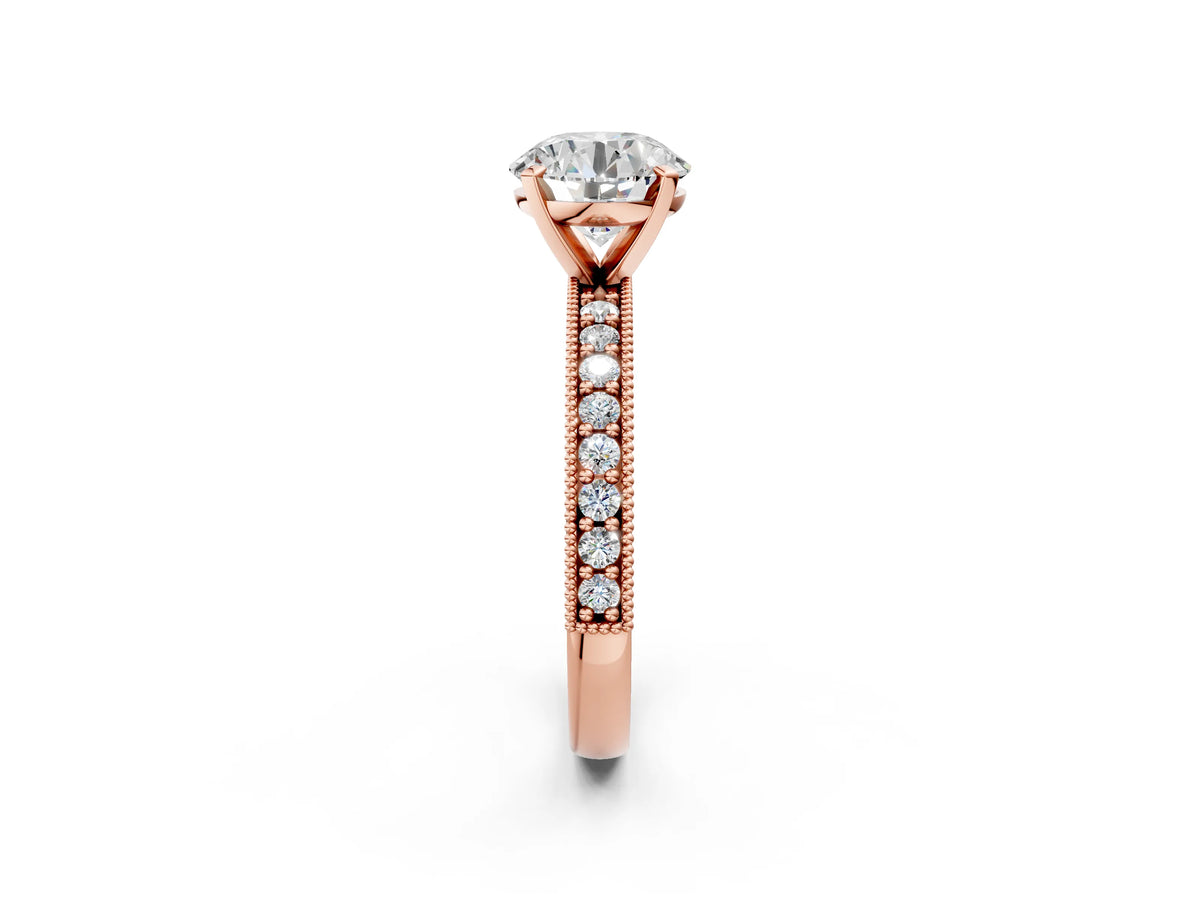 Heart Cut Diamond Milgrain Pavé Engagement Ring in Rose gold with Prong Setting_2