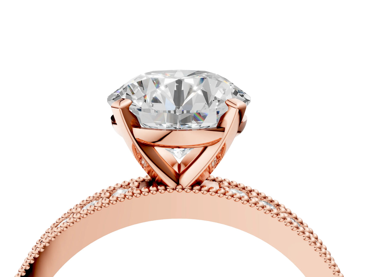 Heart Cut Diamond Milgrain Pavé Engagement Ring in Rose gold with Prong Setting_4