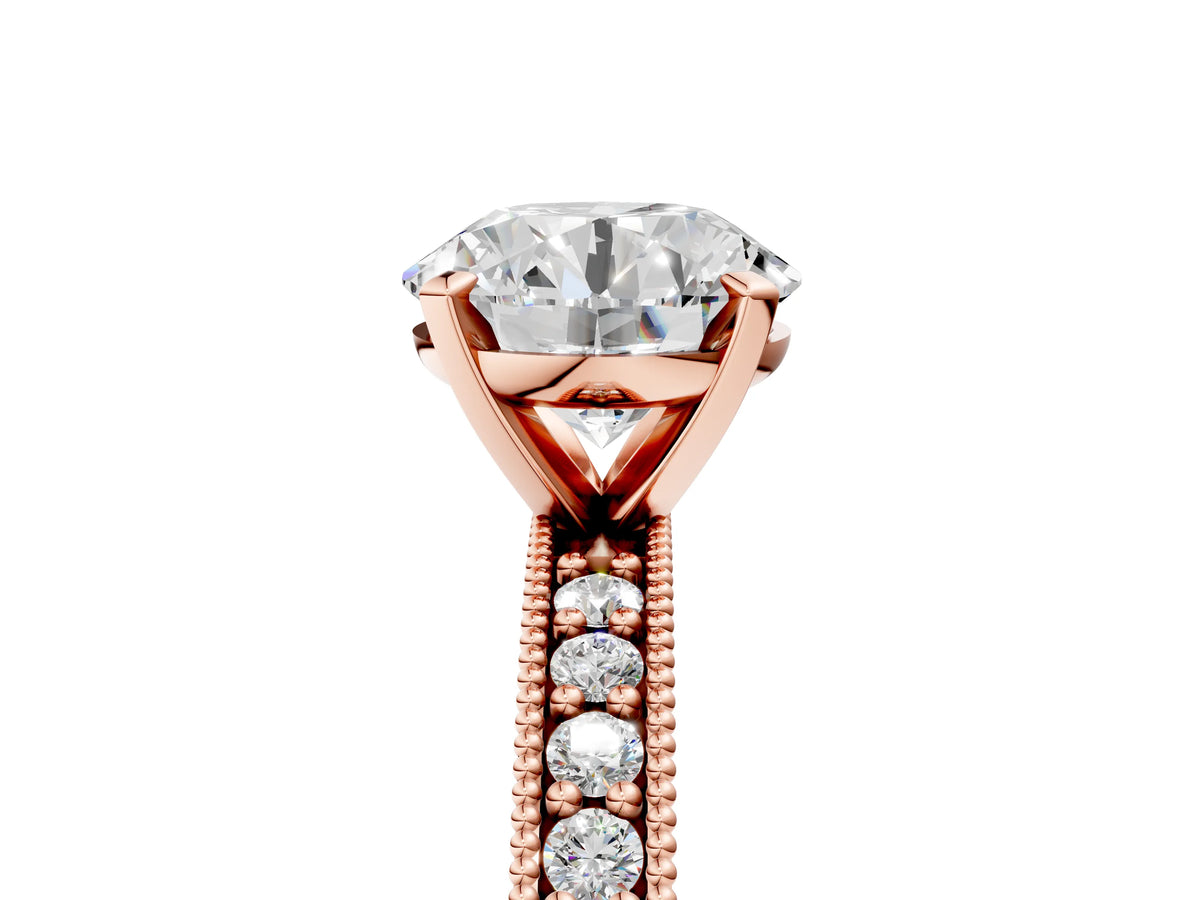 Heart Cut Diamond Milgrain Pavé Engagement Ring in Rose gold with Prong Setting_5