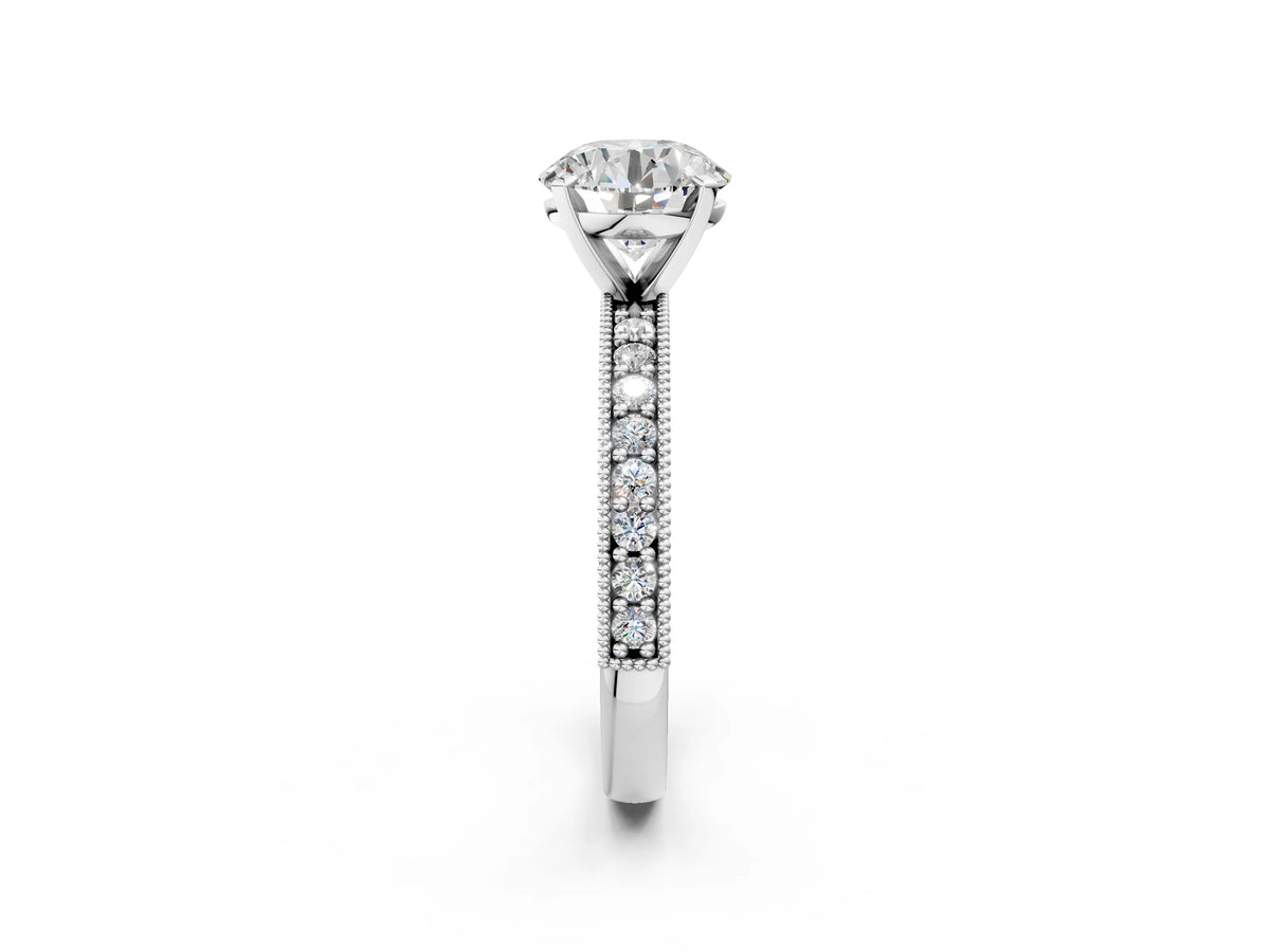 Heart Cut Diamond Milgrain Pavé Engagement Ring in Silver with Prong Setting_2