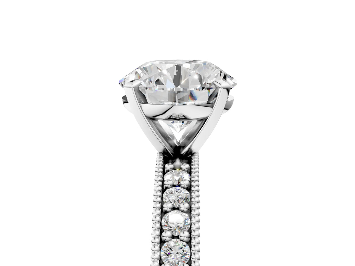 Heart Cut Diamond Milgrain Pavé Engagement Ring in Silver with Prong Setting_5