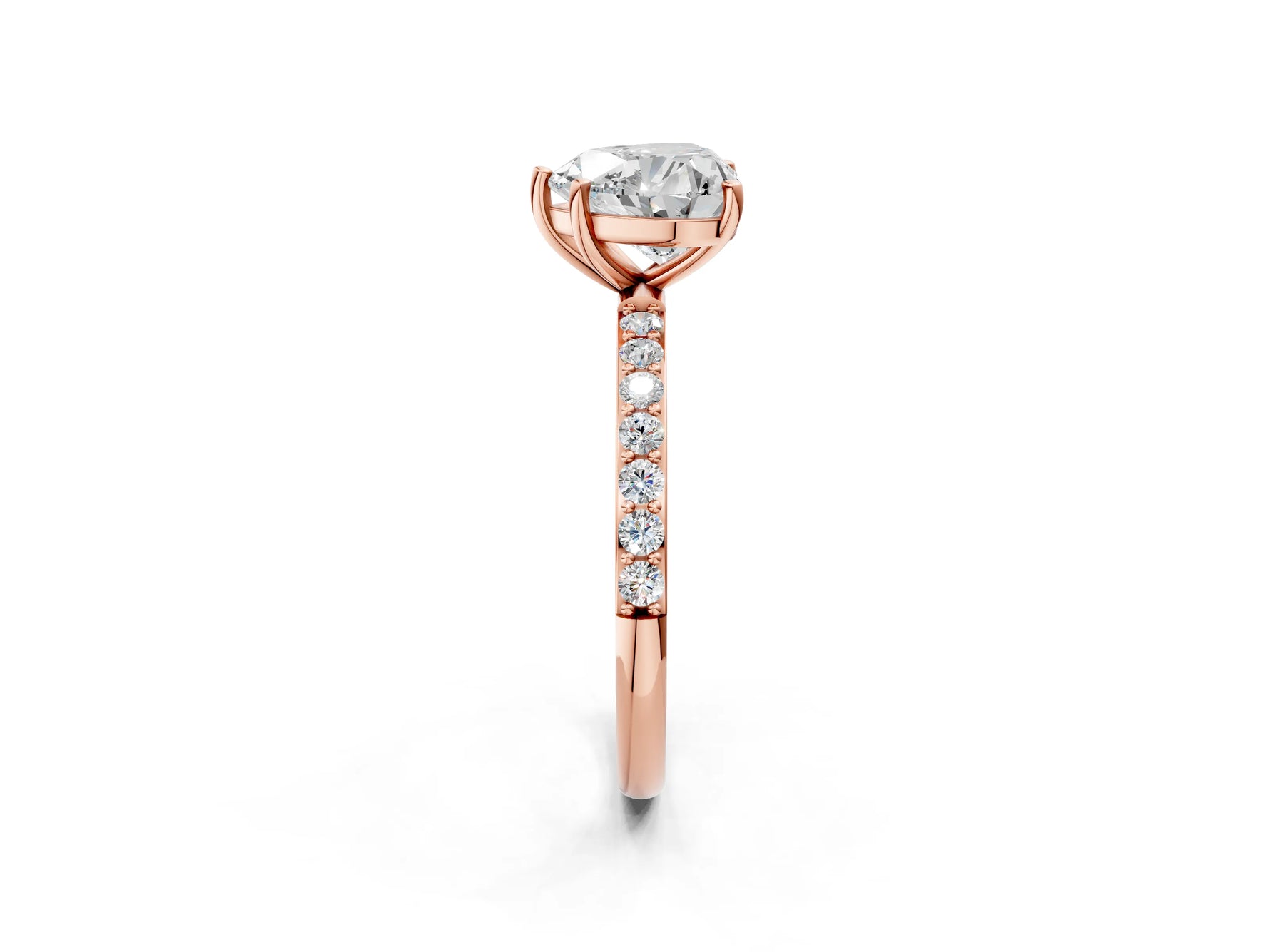 Heart Cut Diamond Pavé Band Solitaire Ring in Rose gold with Round Accents_26