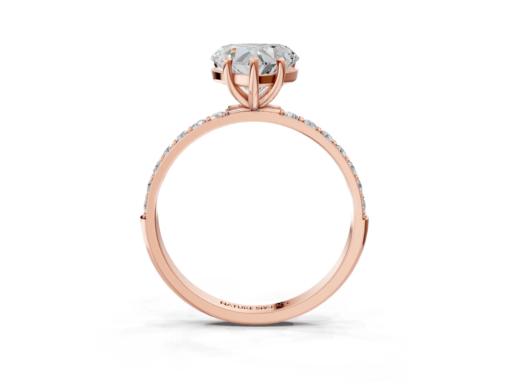 Heart Cut Diamond Pavé Band Solitaire Ring in Rose gold with Round Accents_27