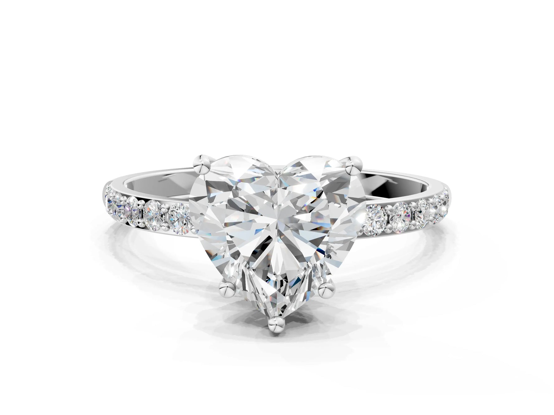 Heart Cut Diamond Pavé Band Solitaire Ring in White gold with Round Accents_24