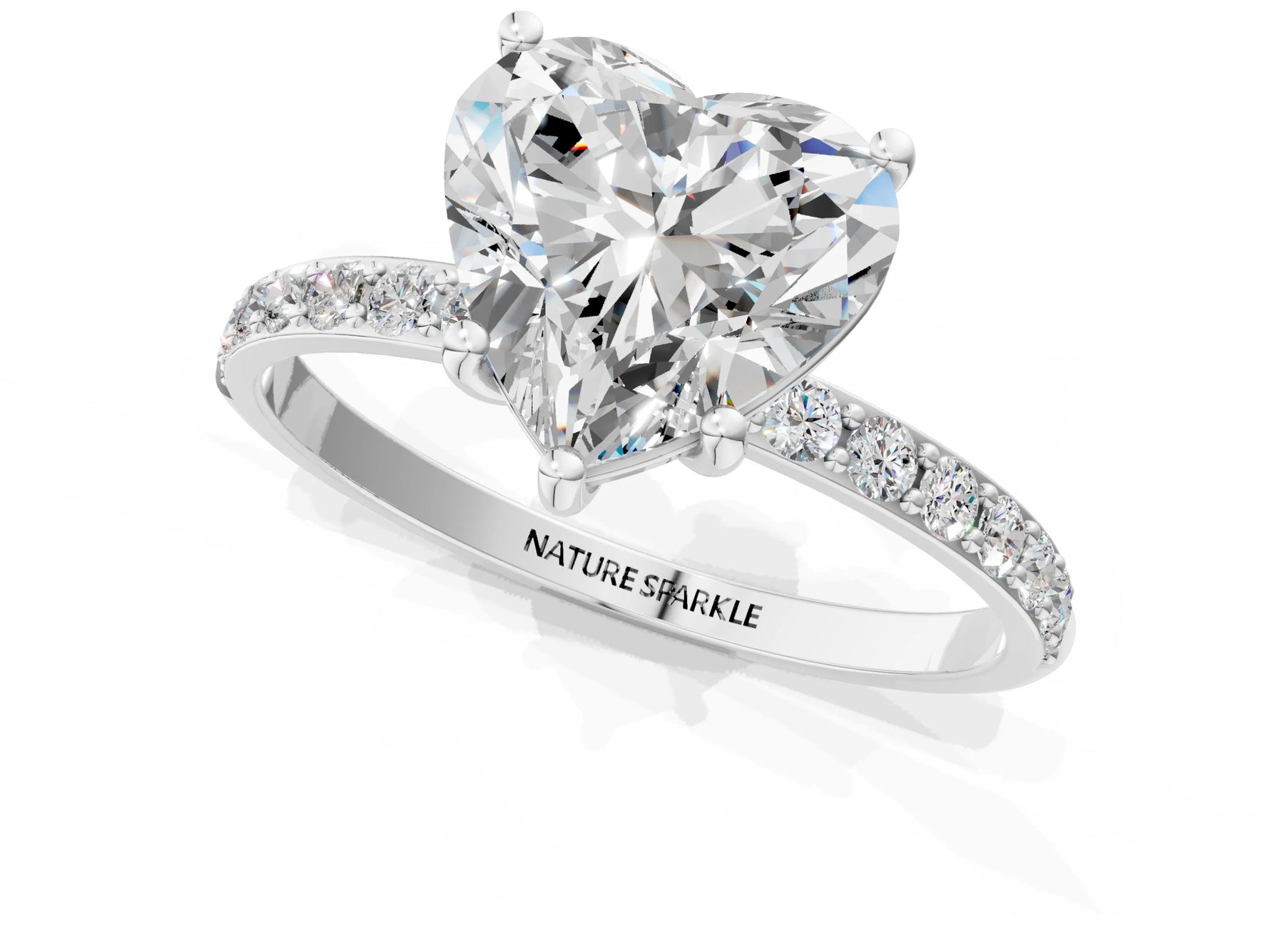 Heart Cut Diamond Pavé Band Solitaire Ring in White gold with Round Accents_25