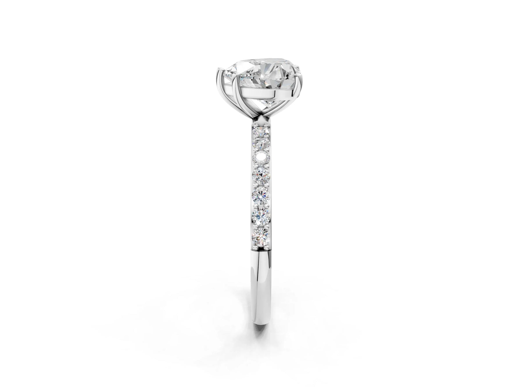 Heart Cut Diamond Pavé Band Solitaire Ring in White gold with Round Accents_26