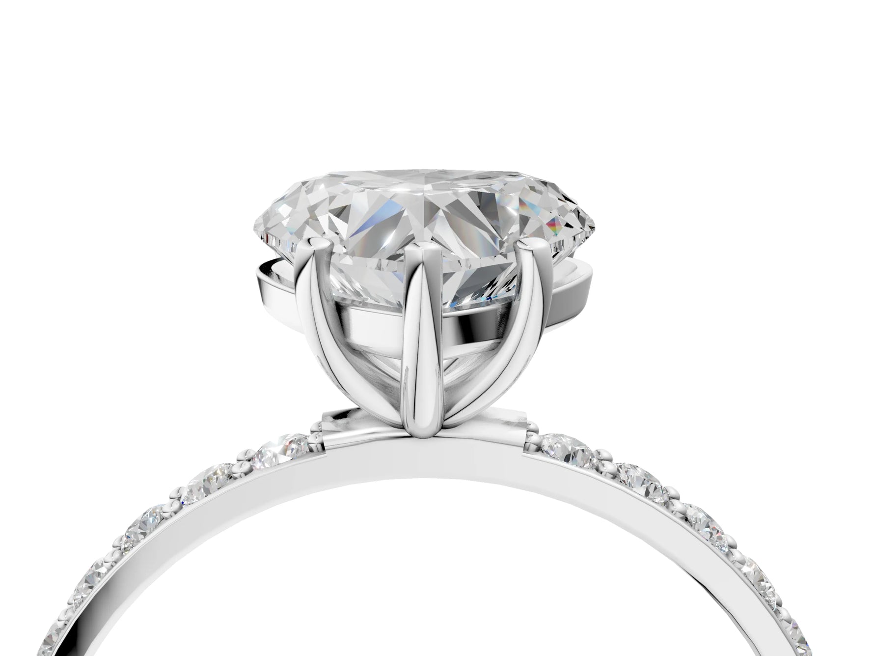 Heart Cut Diamond Pavé Band Solitaire Ring in White gold with Round Accents_28